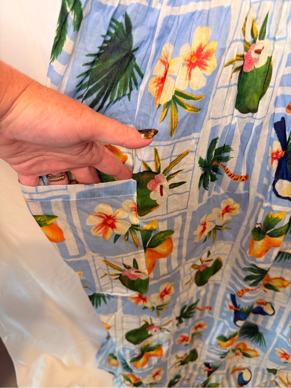 Blue Tropical Print Maxi Dress with Tie Straps - Picture 4 of 9